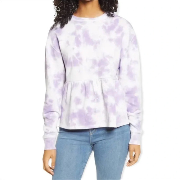 BP brand Purple Tie Dye Peplum Hem Sweatshirt Size Small NWT - Picture 1 of 5
